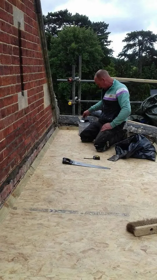 HAC Roofing preparing the new deck during a listed-school bay roof refurbishment in Dorking